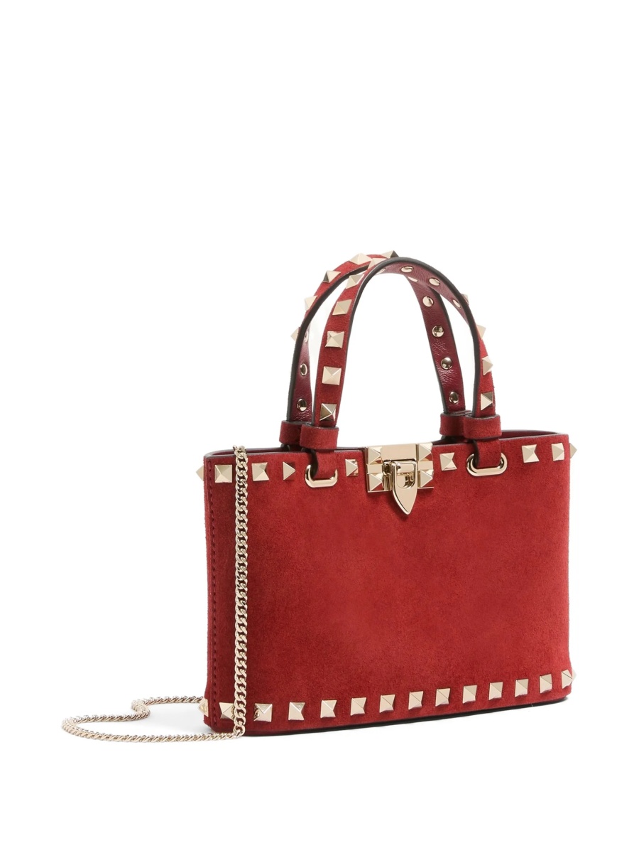 Geanta de mana Valentino Garavani Rockstud rosie din piele intoarsa - Img 3