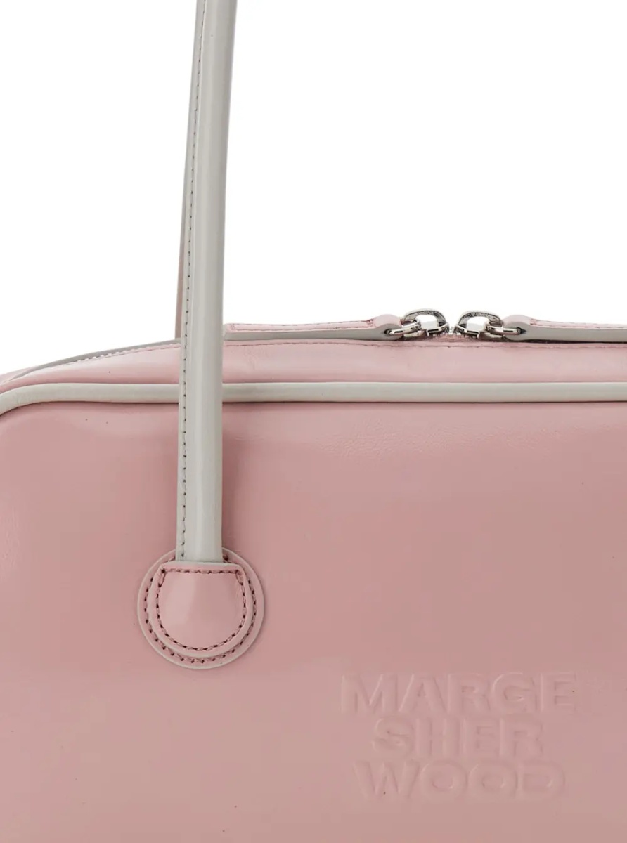 Geanta de umar 'Baguette' Pink Shoulder Bag with Logo Lettering on the Front in Leather for Women - Img 3