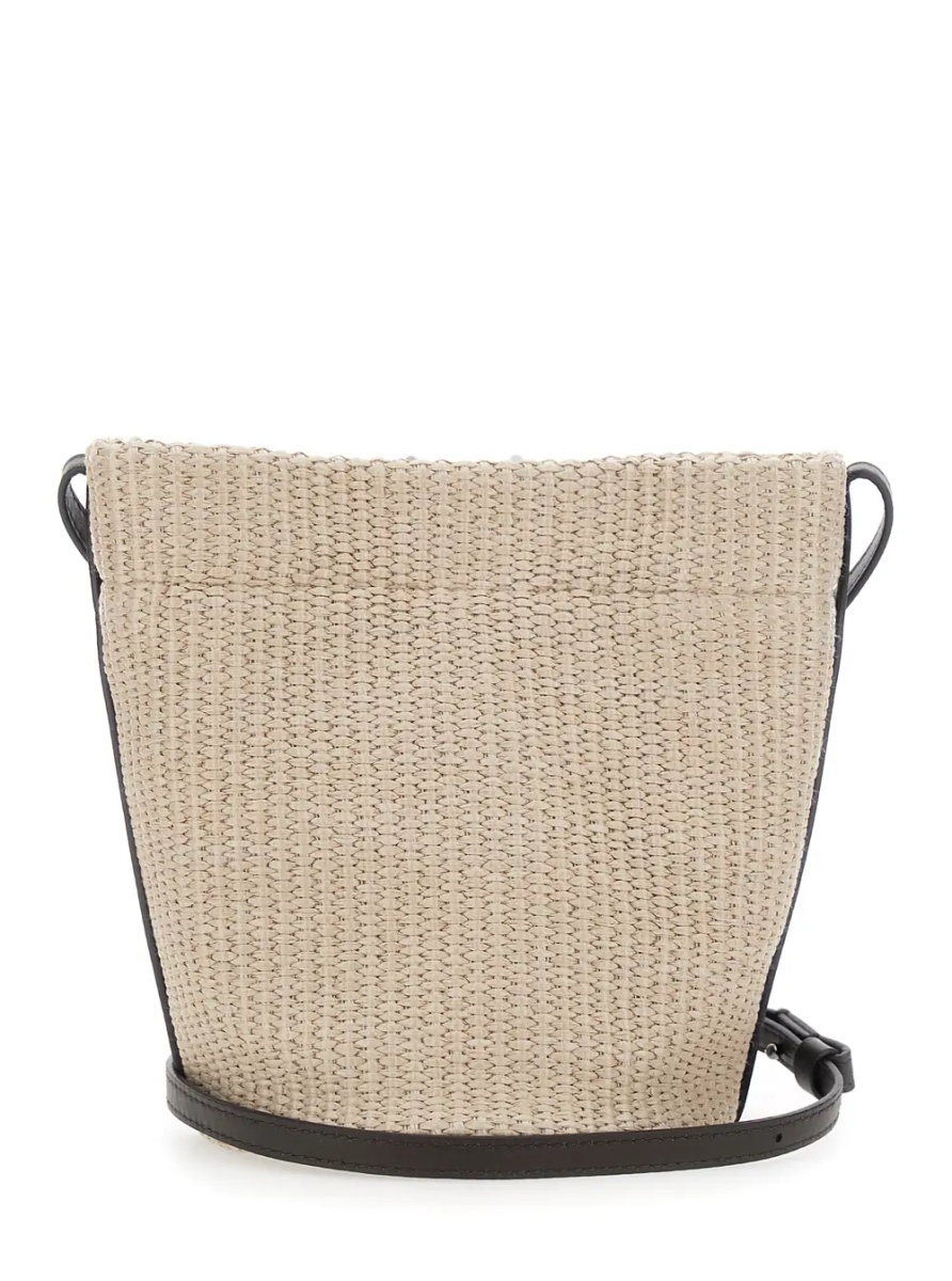Geanta de umar Beige Shoulder Bag with Plate on the Front in Raffia for Women - Img 2