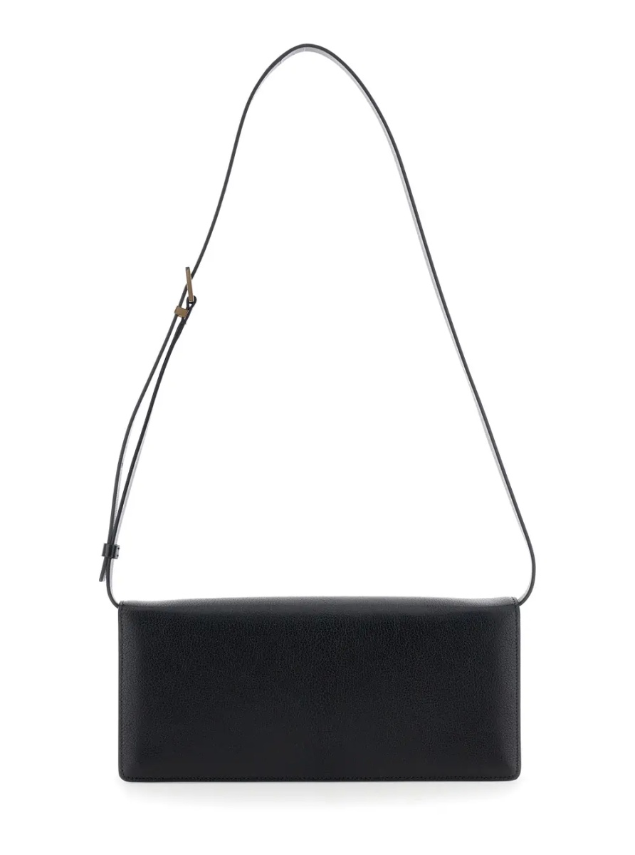 Geanta de umar Black Crossbody Bag with Adjustable Shoulder Strap and T Plaque Closure in Grained Leather Woman - Img 2