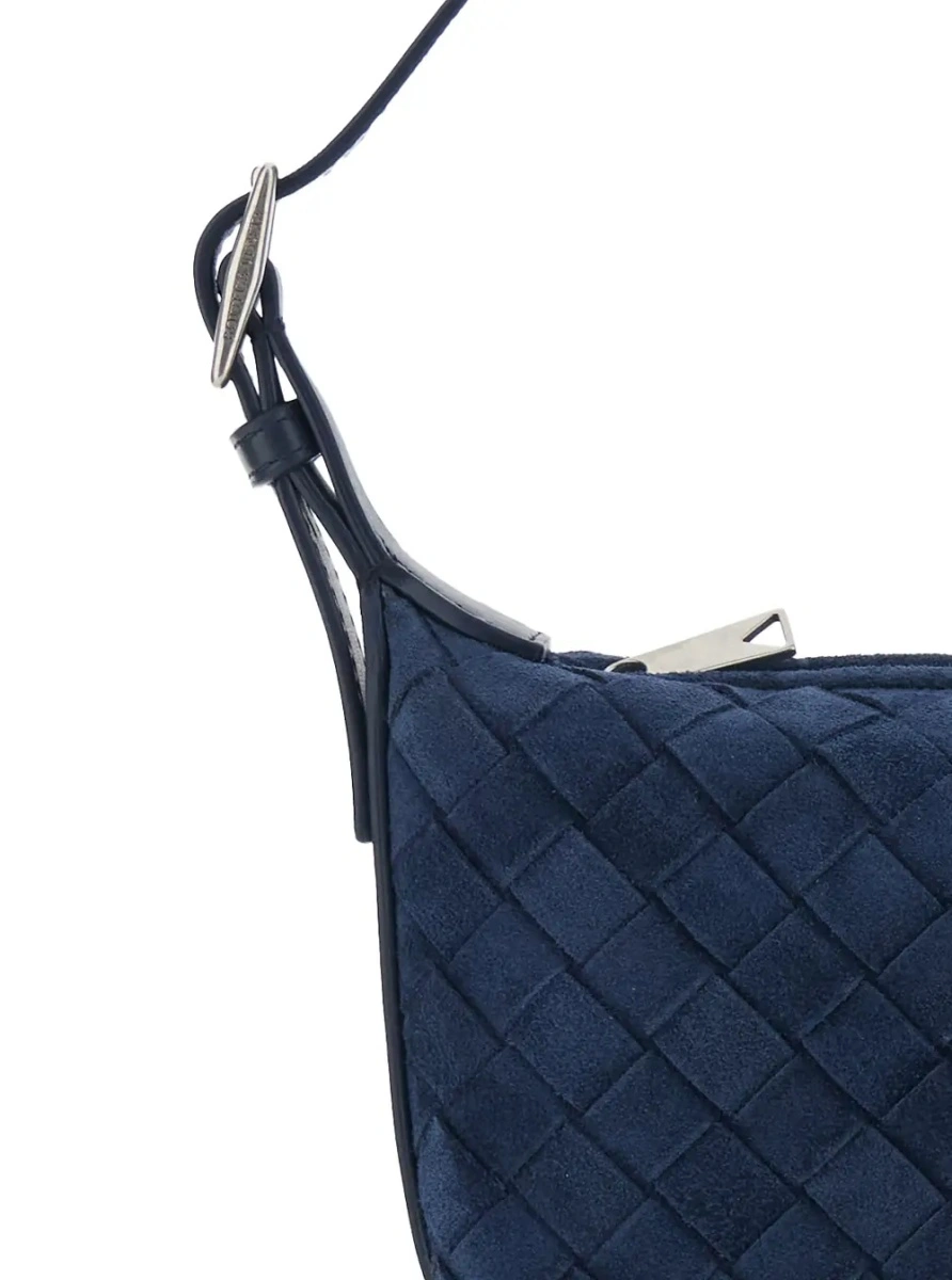 Geanta de umar Bottega Veneta albastra din piele intoarsa - Img 3
