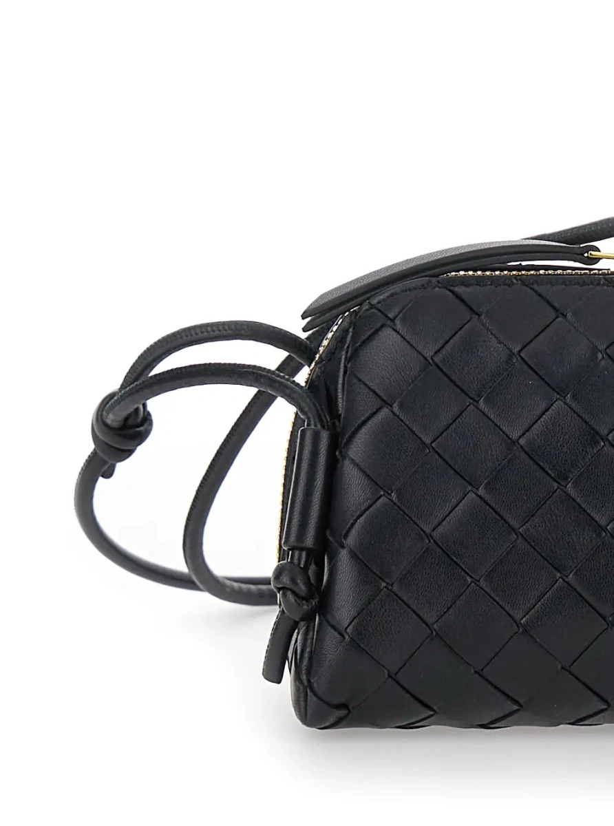 Geanta de umar Crossbody bag 'Concert' with Intreccio Motif in Black Leather for Women - Img 3