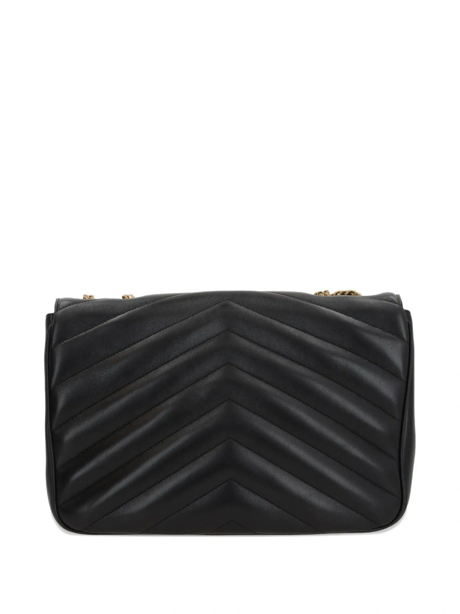 Geanta de umar Crossbody bag 'Loulou' Large with Sliding Chain Strap and Cassandre Plaque on Front in Black Leather for Women - Img 4