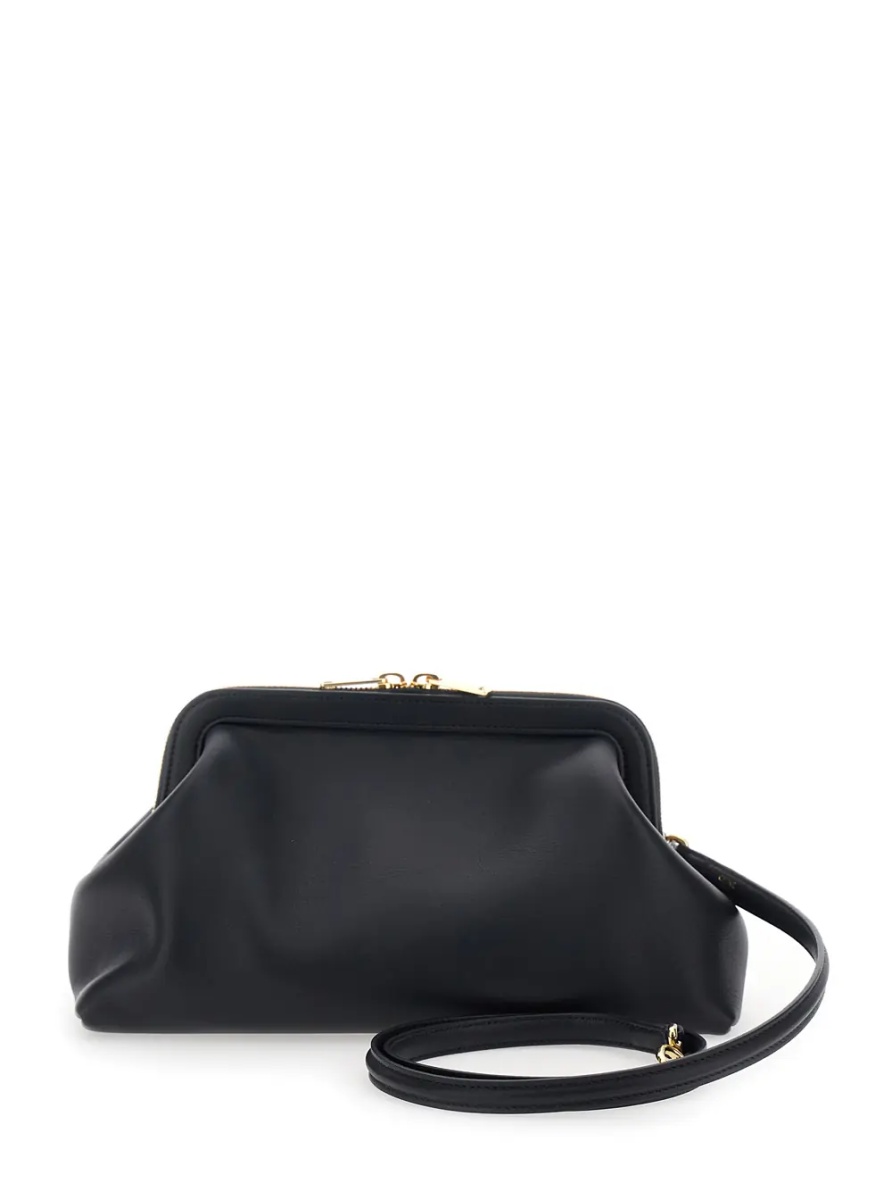 Geanta de umar 'Doctor's Pouch'' Black Small Shoulder Bag with Adjustable and Removable Strap and Logo Lettering on the Front in Leather for Women - Img 2