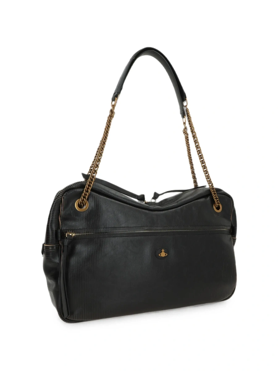 Geanta de umar 'Dolce Large' black Crossbody bag with metallic logo on the front in textured leather for women - Img 5