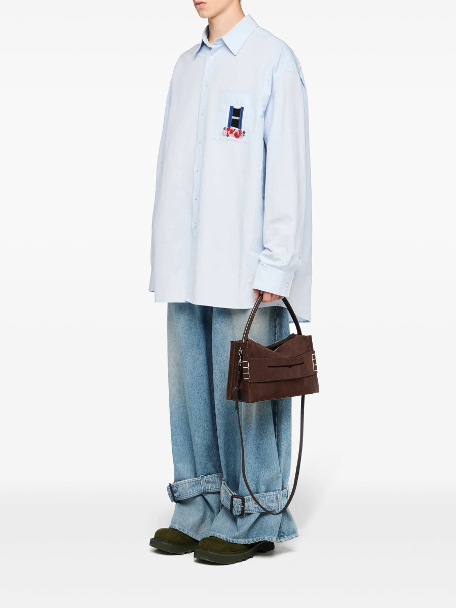 Geanta de umar JW Anderson maro din piele si piele intoarsa - Img 2