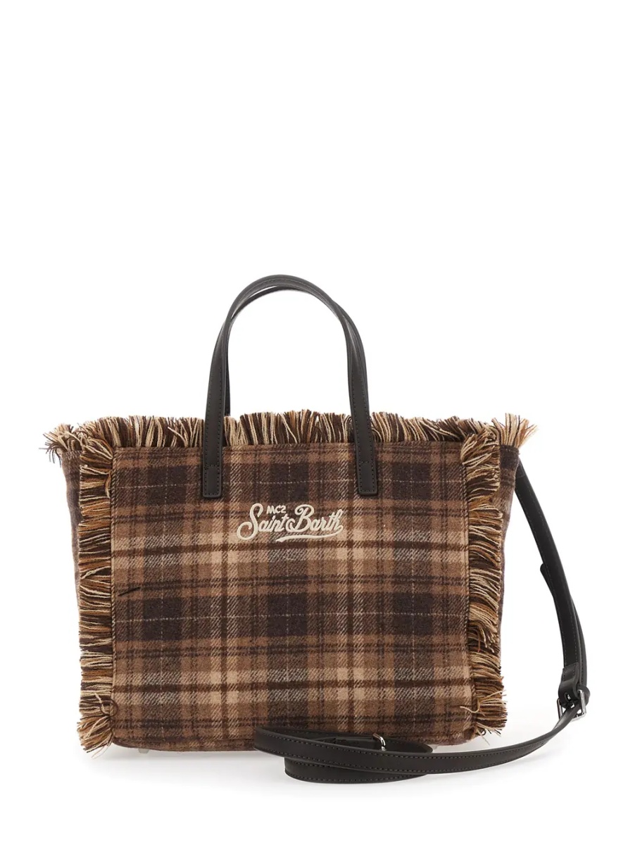 Geanta de umar Shoulder bag COLETTE WOOL N characterized by a tartan design with a distinctive logo and a finish in Tech Fabric. Color Beige. Unisex. - Img 2
