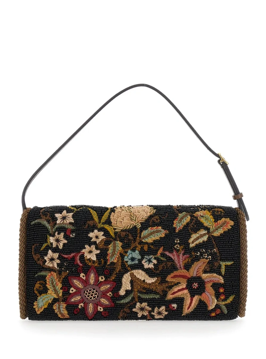 Geanta de umar Shoulder Bag with VLogo Plaque on the Front and Multicolor Floral Embroidery for Women - Img 2