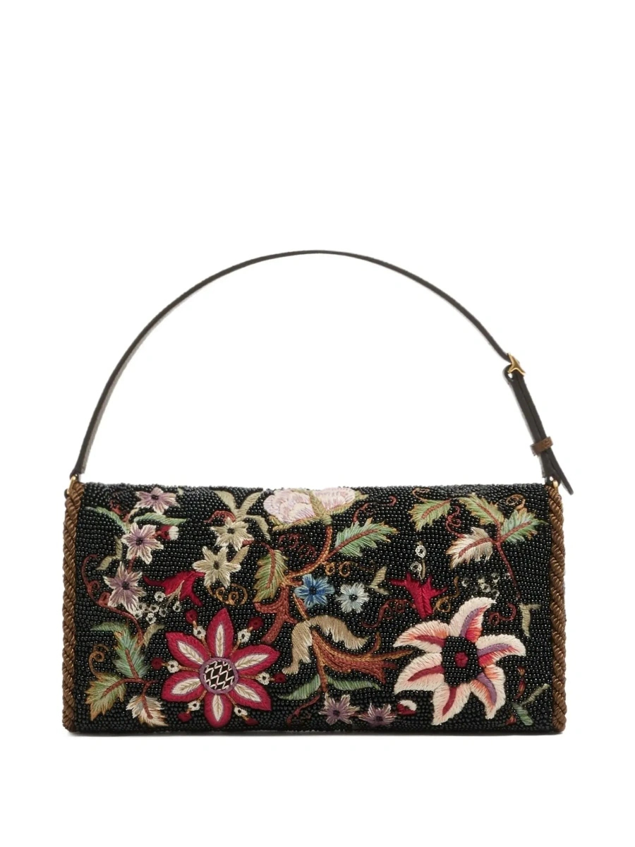 Geanta de umar Shoulder Bag with VLogo Plaque on the Front and Multicolor Floral Embroidery for Women - Img 4