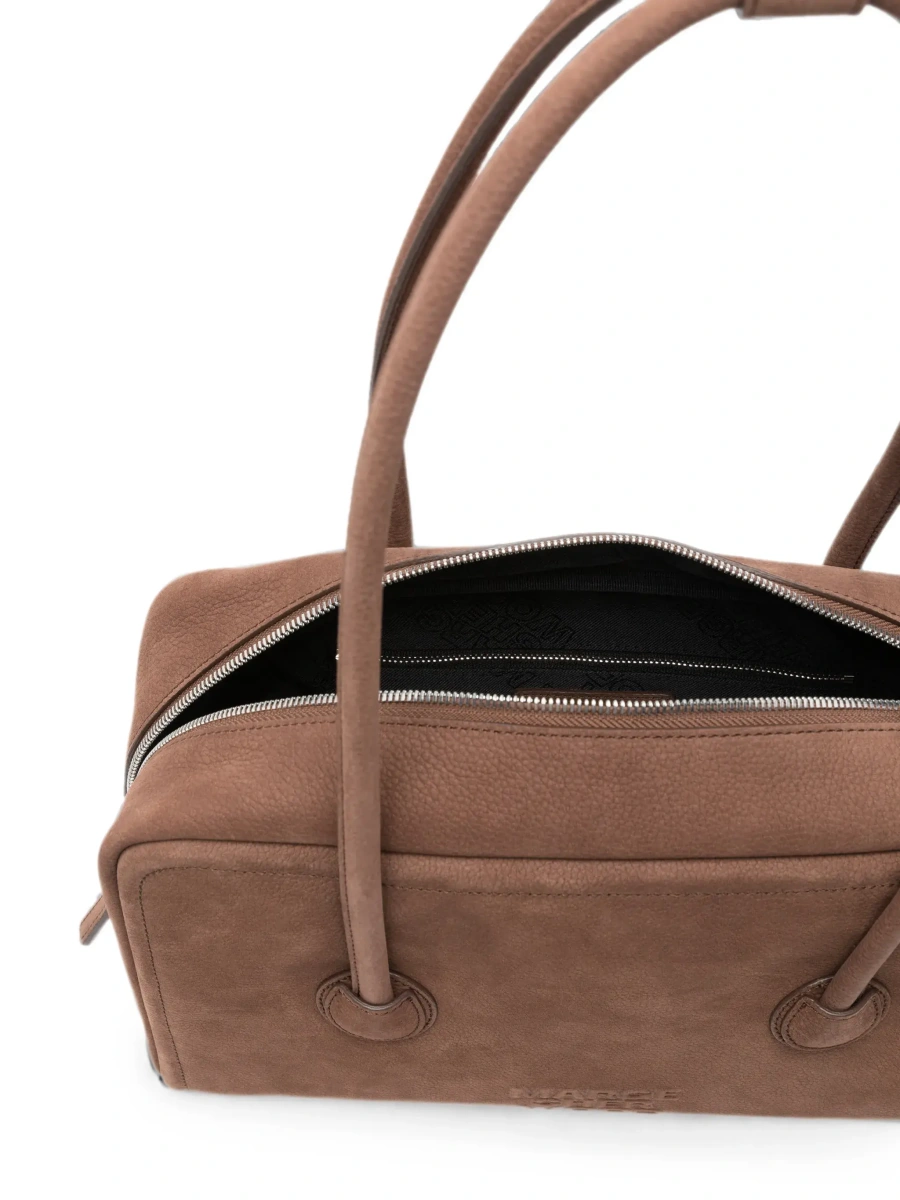 Geanta de umar 'Soft Boston Small' brown Shoulder bag with Two Top Handles and Logo lettering on the Front in suede Women - Img 7