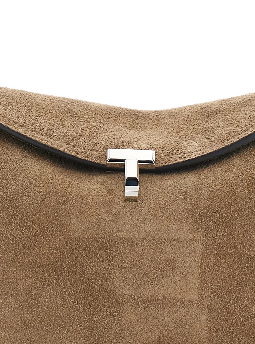 Geanta de umar TOTÊME 'T-Lock' Beige Crossbody Bag with T Closure in Suede for Women - Img 3