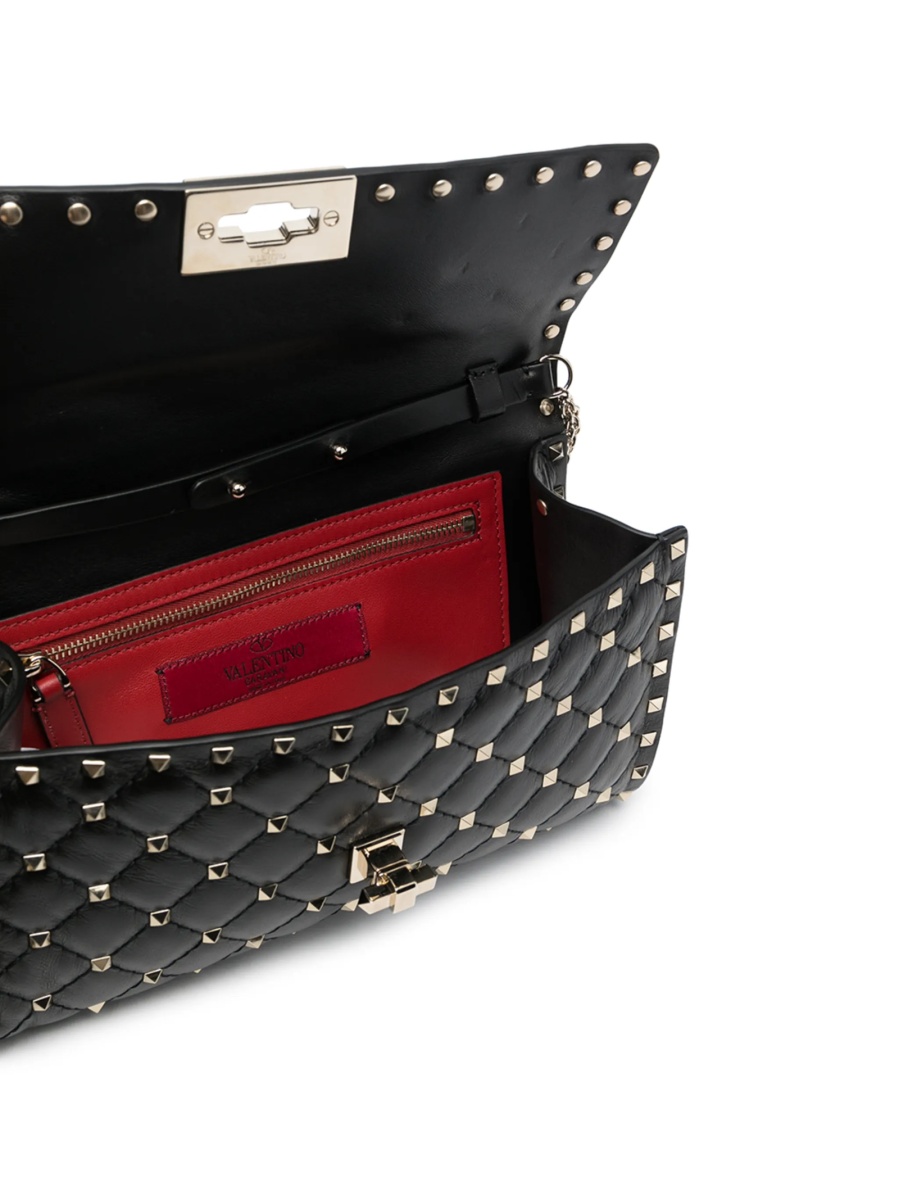 Geanta de umar Valentino Garavani Rockstud Spike neagra din zamak si metal - Img 5