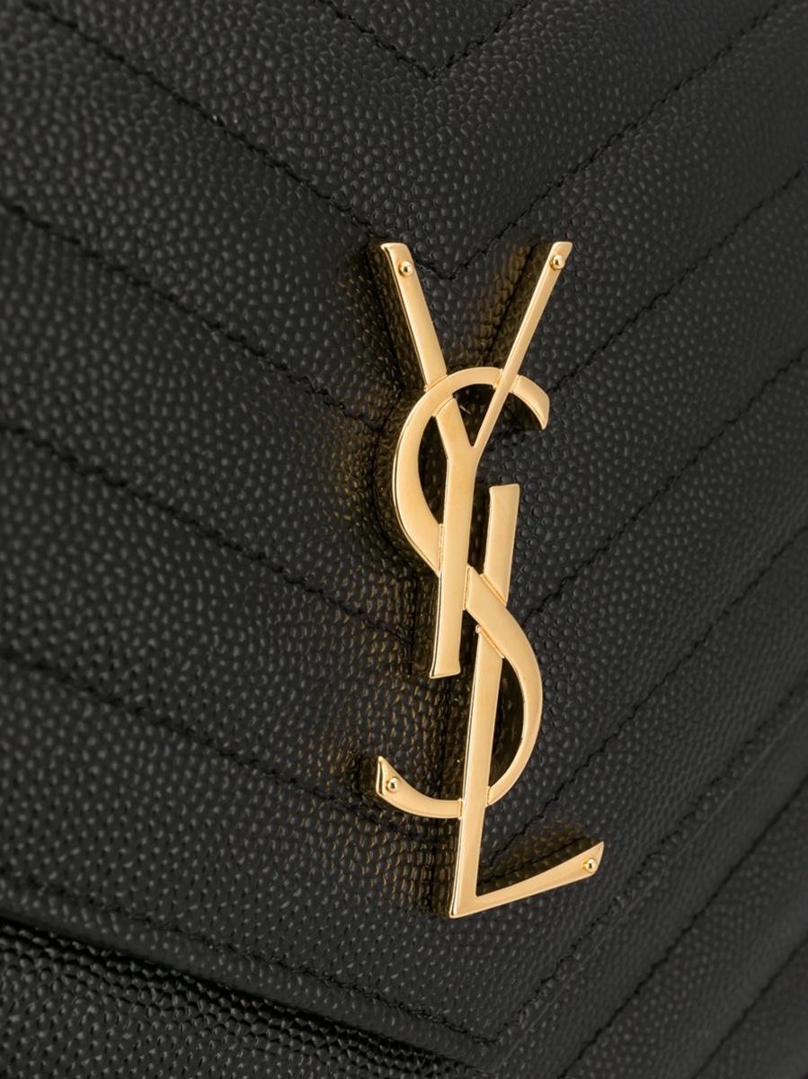 Geanta plic Saint Laurent Envelope neagra din piele si alama - Img 4