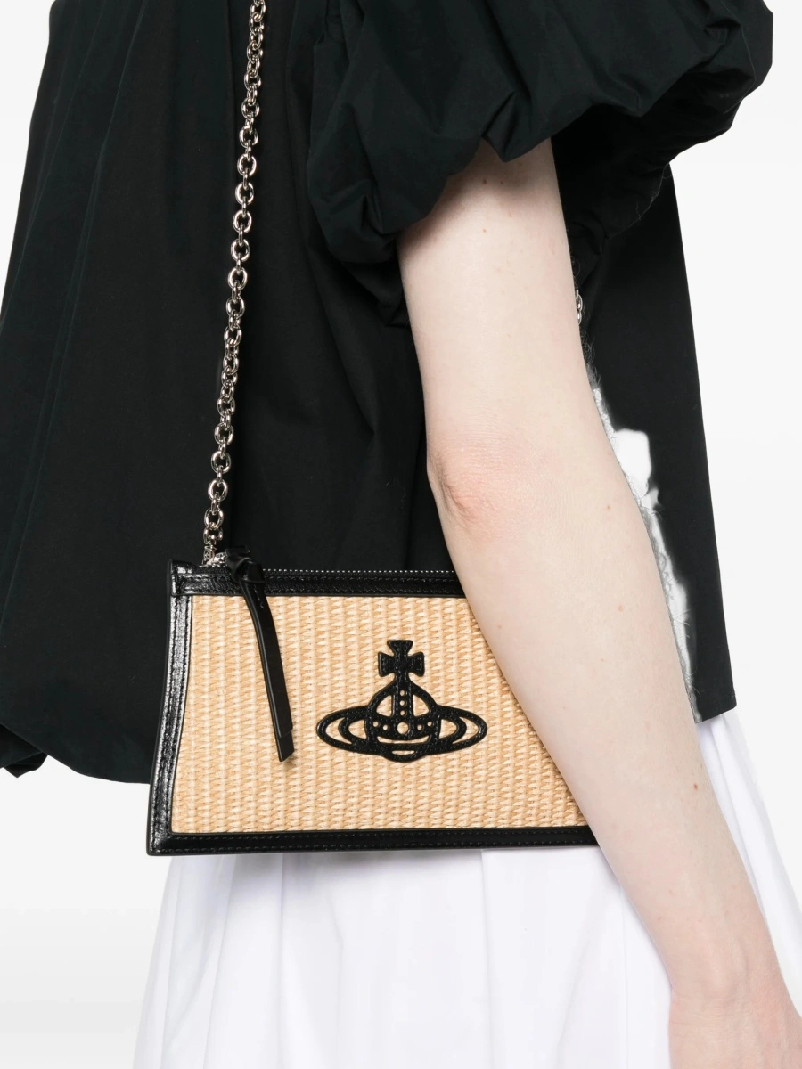 Geanta plic Vivienne Westwood neutra din paie si piele - Img 2