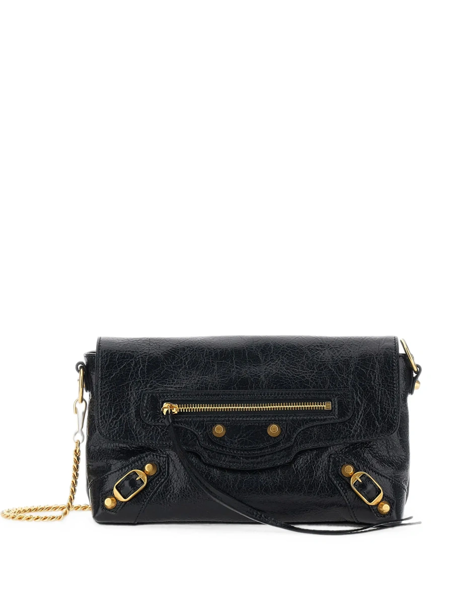 Genti 'Le City' Black Clutch with removable chain shoulder strap and a front zip pocket in leather for women - Img 6