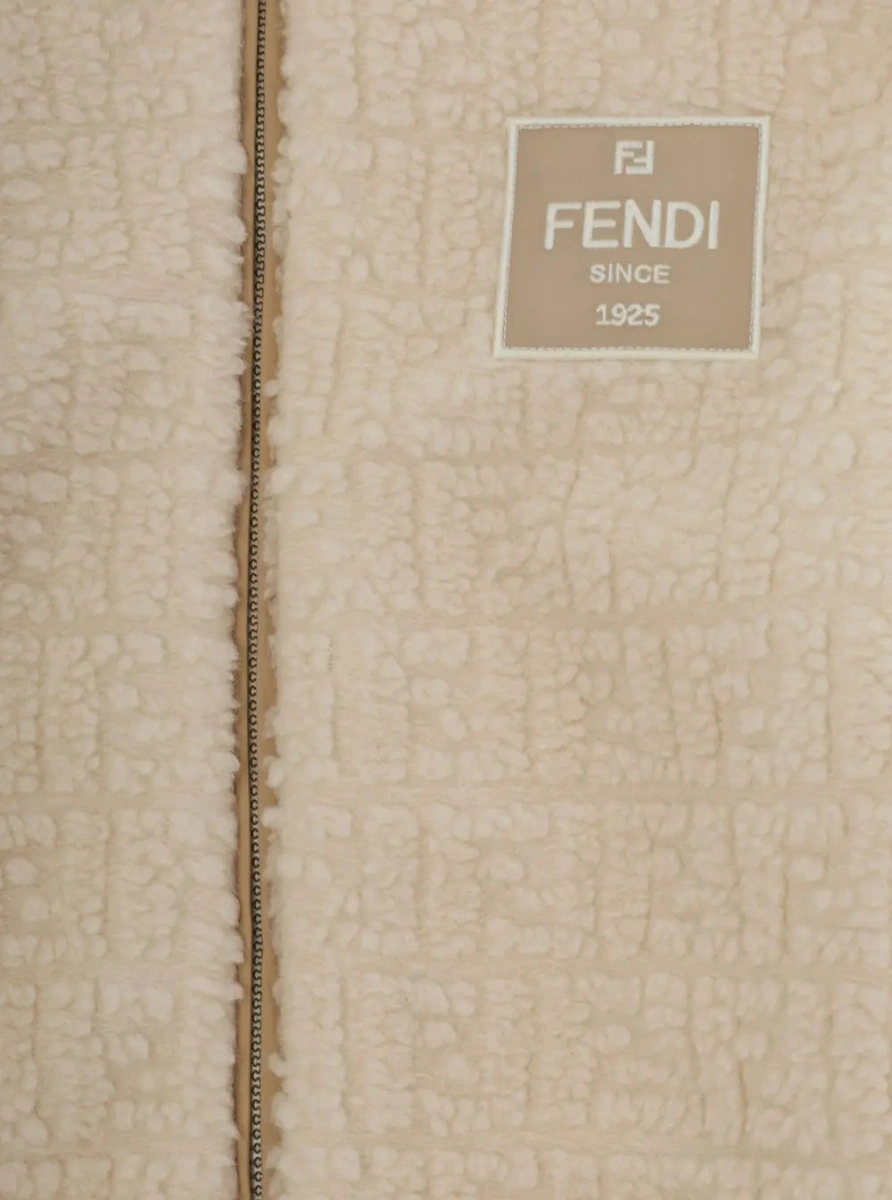 Hanorace Beige Teddy sweatshirt with logo patch and FF all-over motif in wool blend for boy - Img 3
