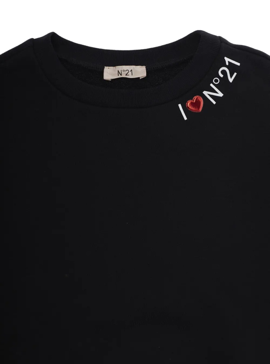Hanorace Black Crewneck Sweatshirt with Logo Lettering on the Front in Cotton Girl - Img 3
