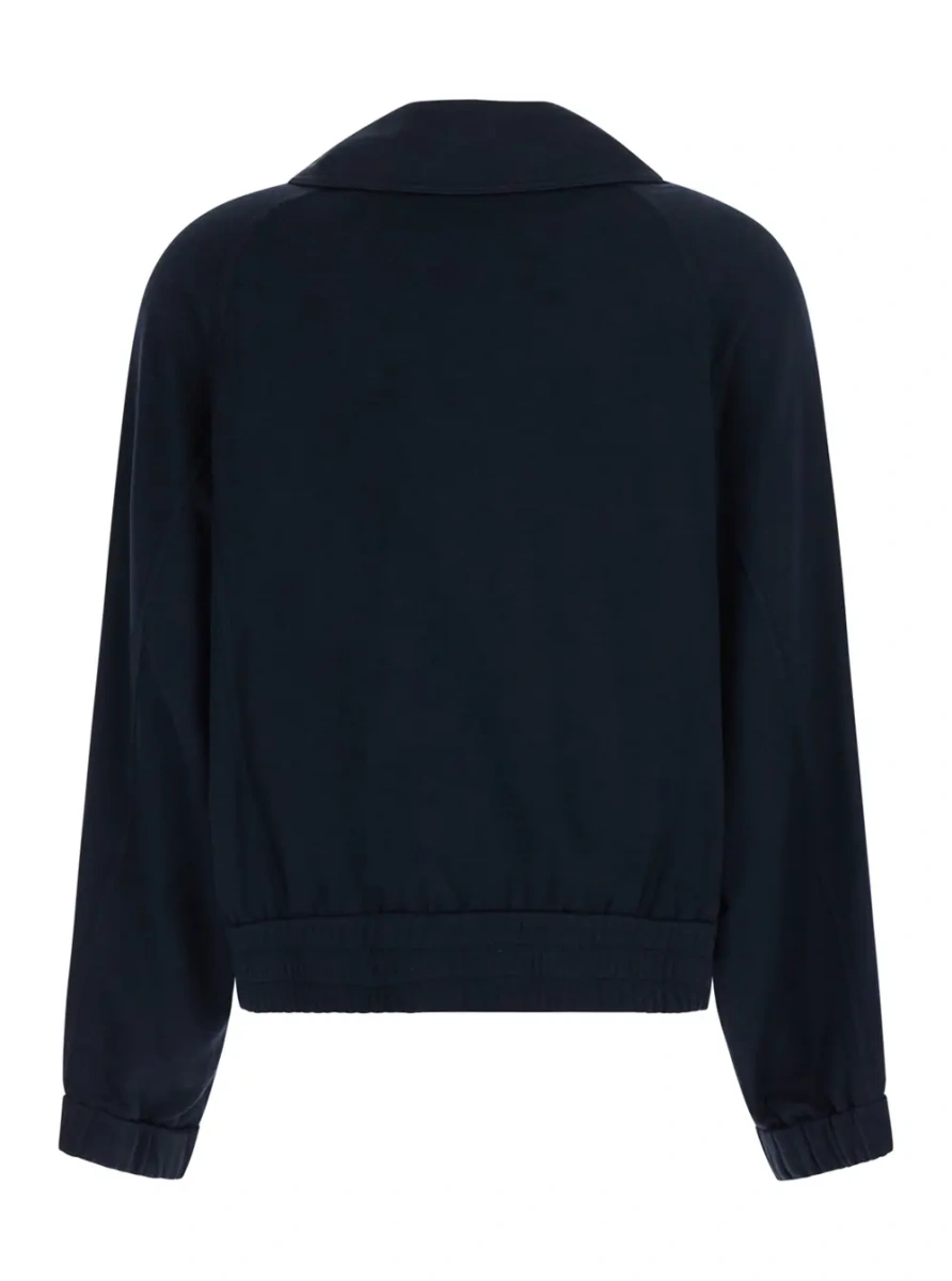 Hanorace Blue cardigan sweatshirt with Front zip and side pockets in cotton and silk for women - Img 2
