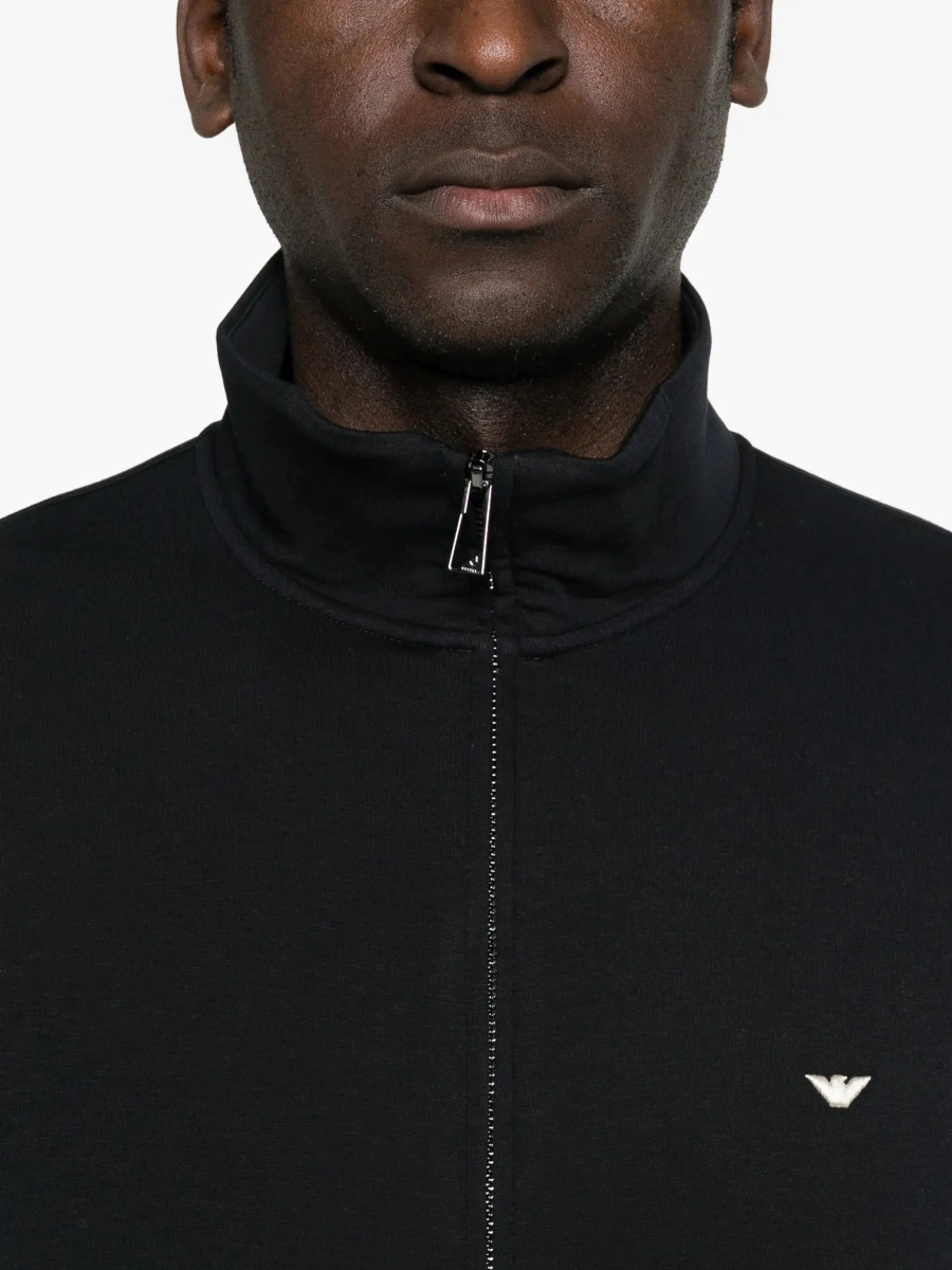 Hanorace Blue High Neck Sweatshirt with Logo Embroidery on the Front and Zip Closure on the Front in Cotton Blend for Men - Img 7