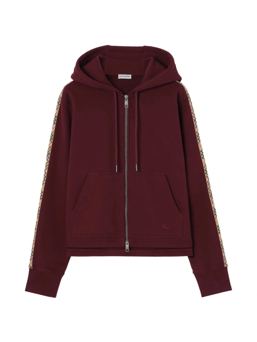 Hanorace 'Harper' Bordeaux sweatshirt with EKD Embroidery on the Front and Check Motif on the Sleeves in Cotton for Women - Img 6