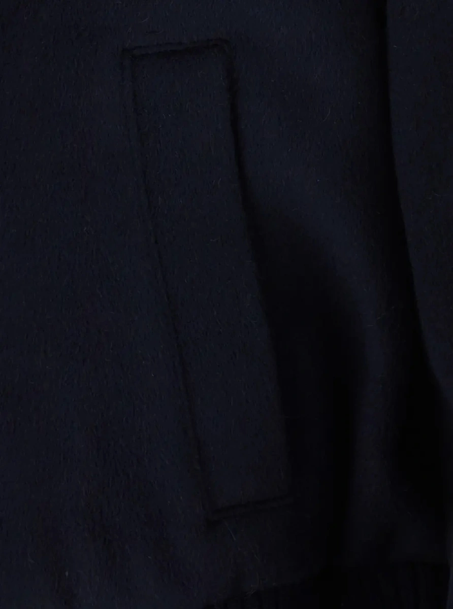 Jacheta Blue Jacket with Fur Details and High Collar, in Wool, Color Blue, Woman - Img 3