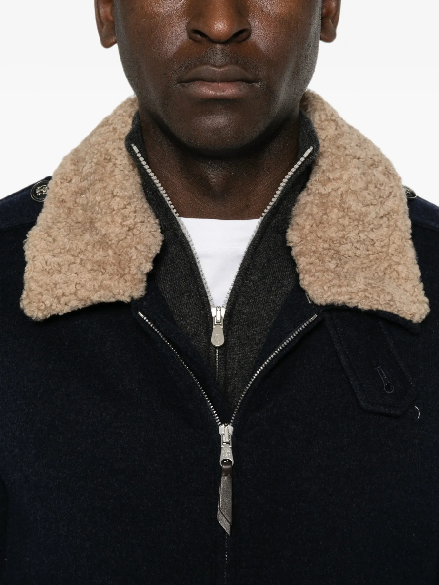 Jacheta Brunello Cucinelli albastra din casmir si shearling - Img 7