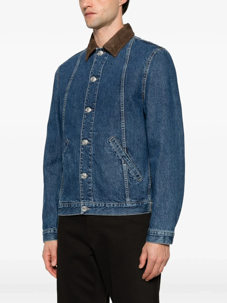 Jacheta Brunello Cucinelli multicolora din denim si piele intoarsa - Img 5