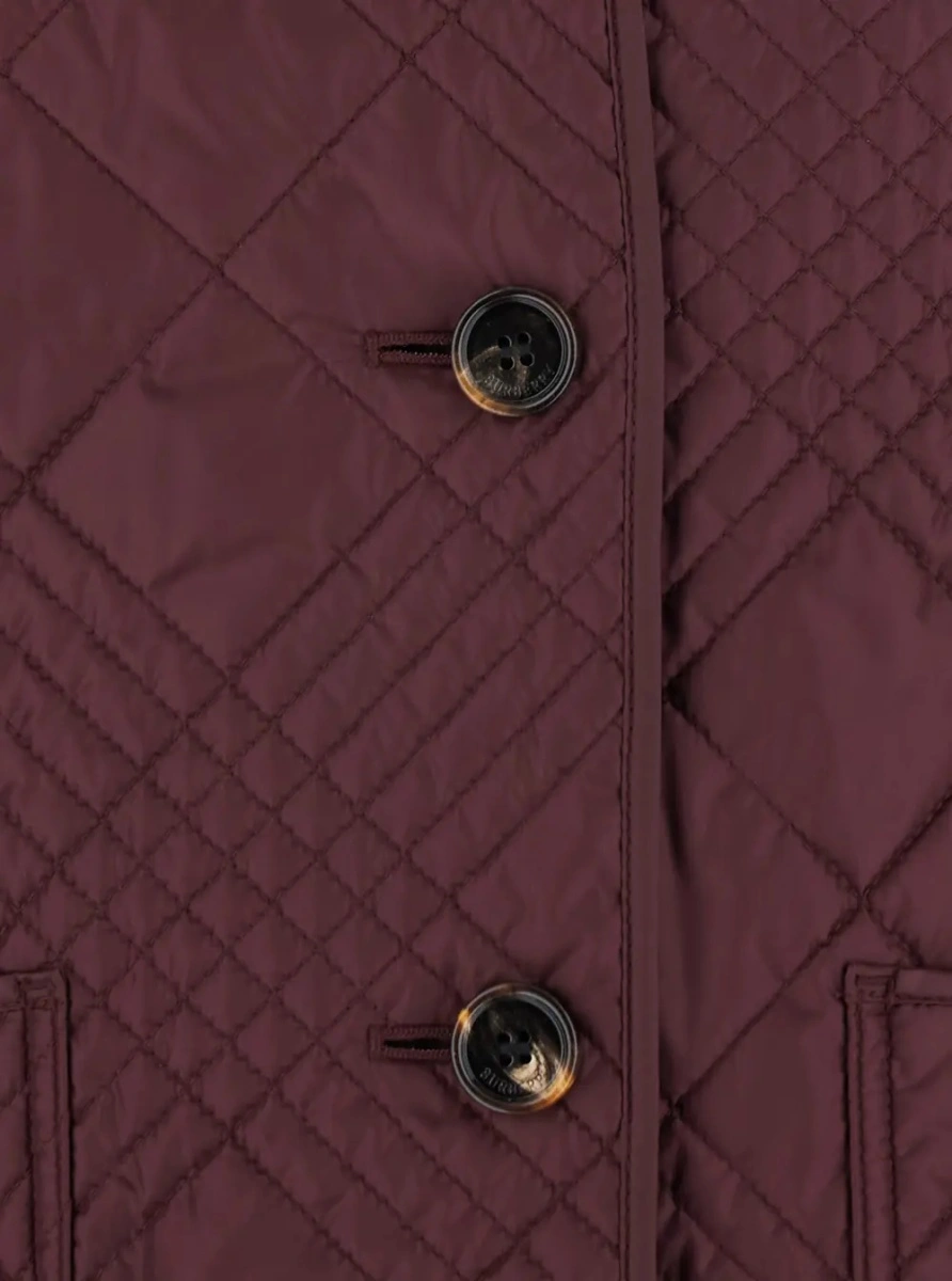 Jacheta 'Fernleigh' Bordeaux Jacket with removable leather collar and all-over Check stitching in quilted tech fabric for women - Img 3