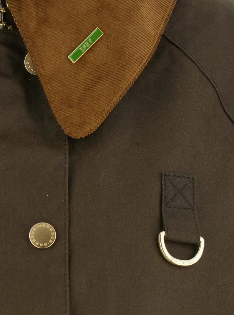 Jacheta 'MODERN SPEY' green Jacket with wide collar and logo lettering in waxed cotton for women - Img 3