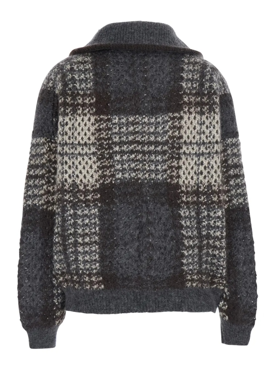 Jacheta Multicolor Jacket with folded high collar and dropped shoulders in wool blend for women - Img 2