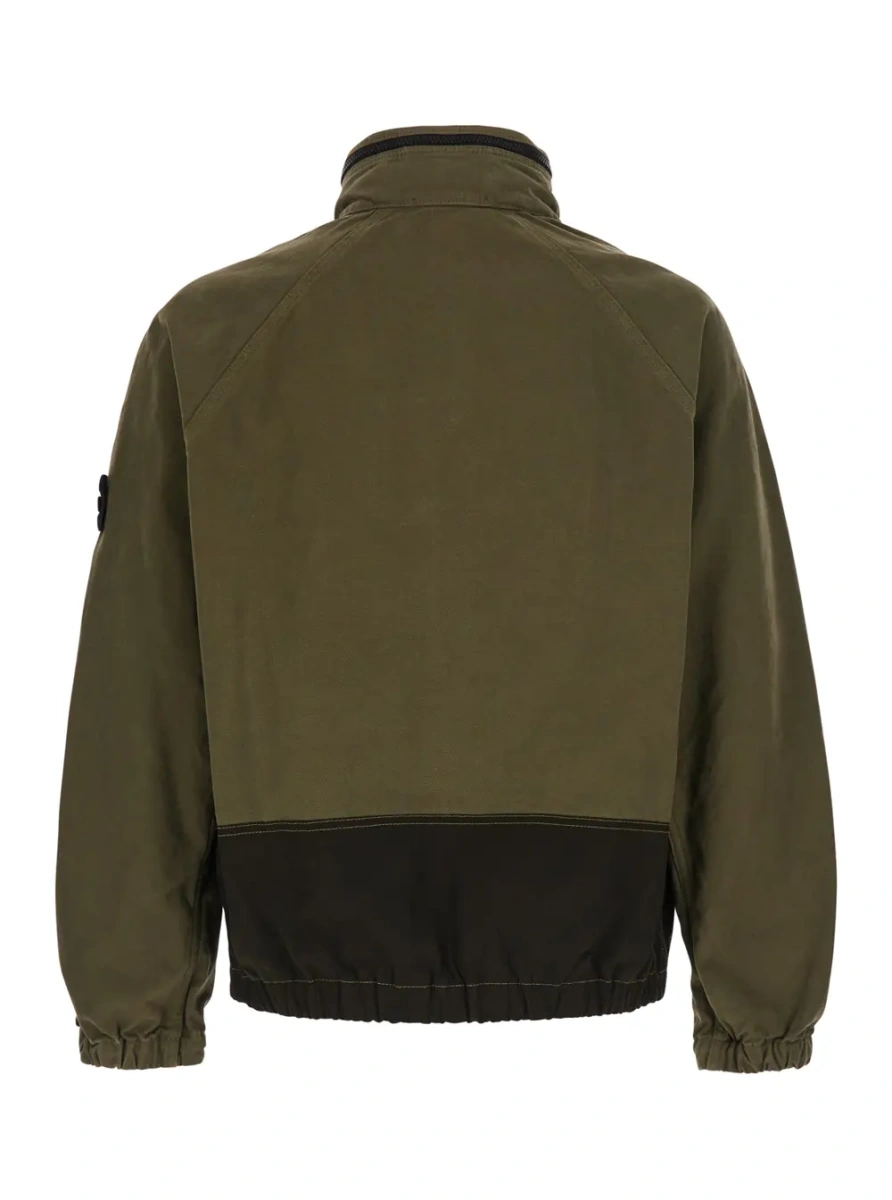 Jacheta 'Panama' Green Jacket with Fixed Hood and Logo Patch on the Sleeve in Cotton for Men - Img 2