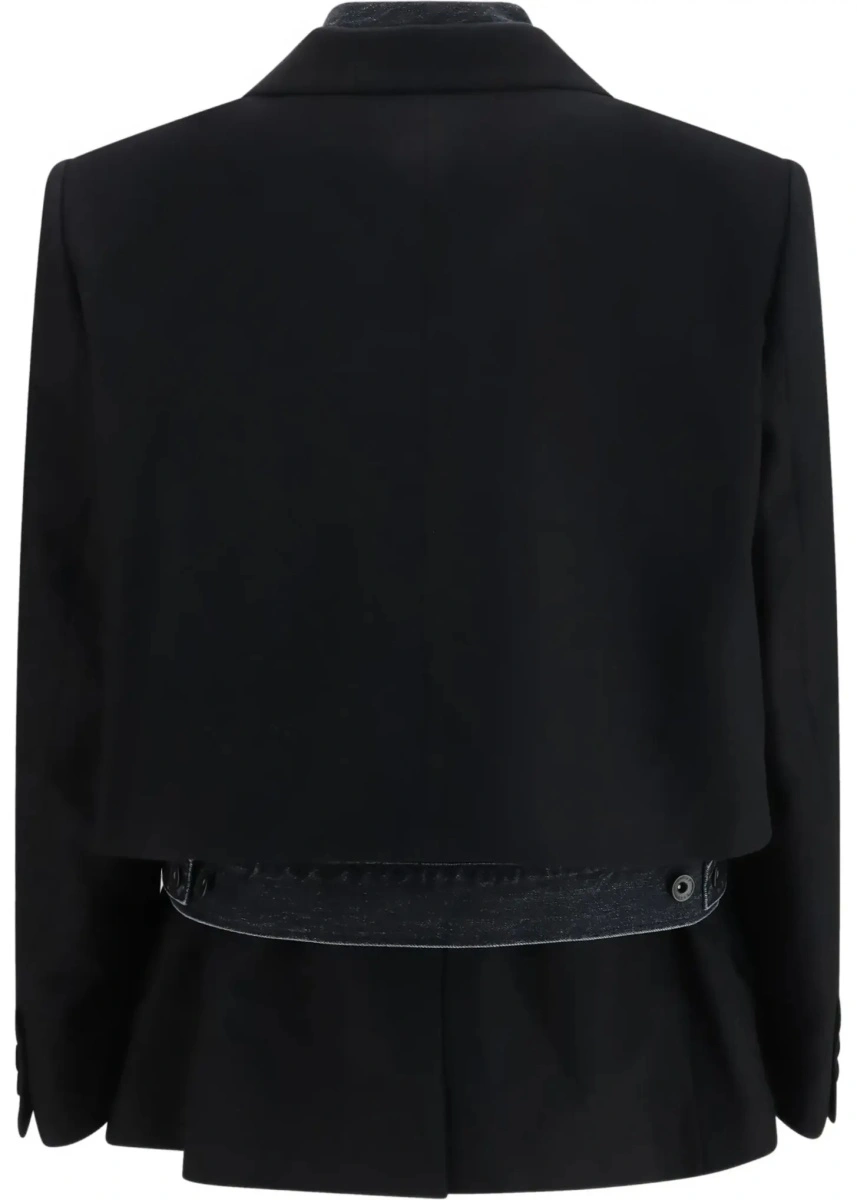 Jacheta Sacai neagra din lana si denim - Img 4