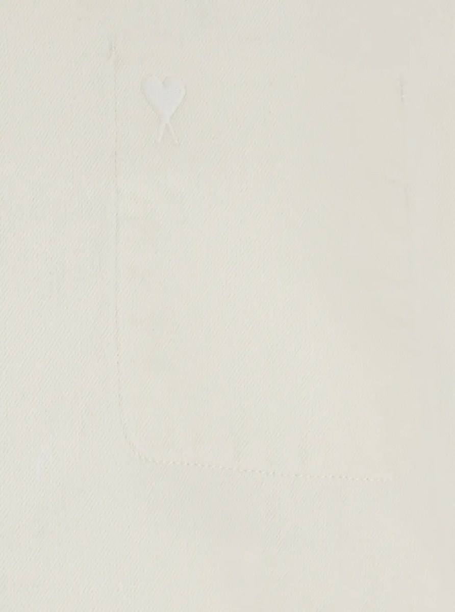 Jacheta White Jacket with Classic Collar and Tone-on-Tone ADC Embroidery on the Front in Fabric for Men - Img 3