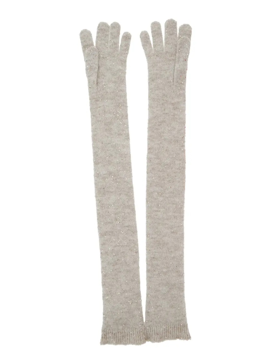 Manusi grey gloves with all-over applied sequins in wool and mohair blend Women - Img 2
