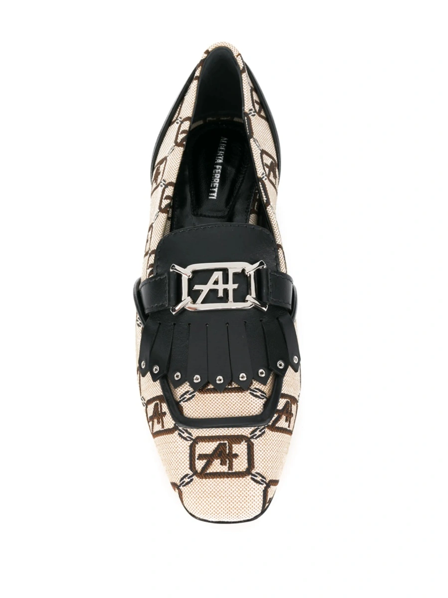 Mocasini Alberta Ferretti neutri din bumbac si piele - Img 4