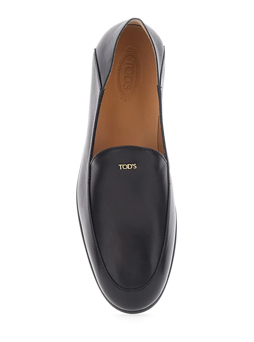 Mocasini Black Loafers with logo lettering plate on the front in smooth leather for women - Img 4