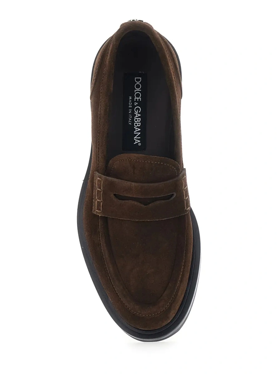 Mocasini Brown Loafers with logo plate on the back in suede for women - Img 4