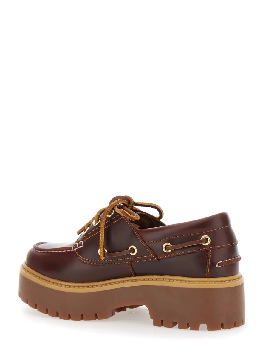 Mocasini Loafers with Engraved Logo and Platform in Brown Leather for Women - Img 3