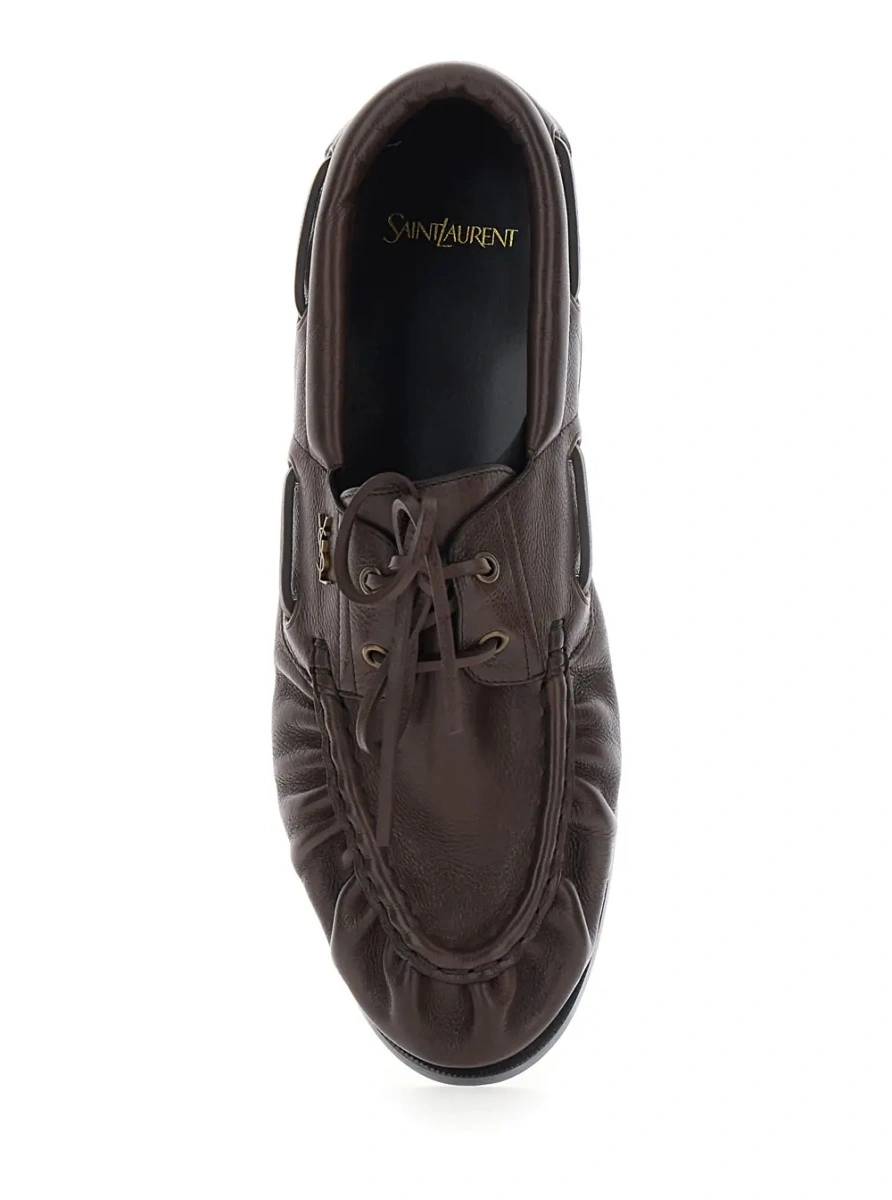 Mocasini Saint Laurent maro din piele 'Le Loafer Bateau' - Img 4