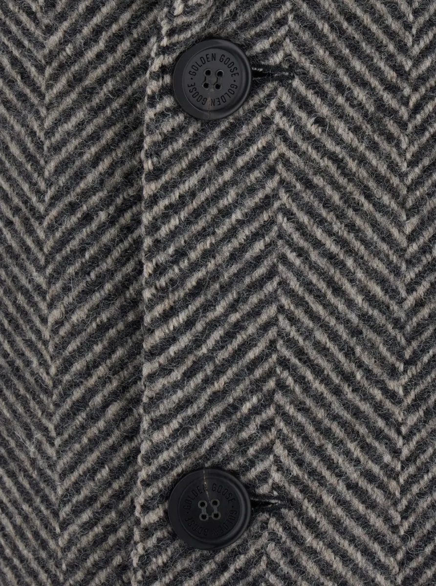 Paltoane 'Resca' Grey Single-breasted Coat with Peak revers and Houndstooth Motif in wool for men - Img 3