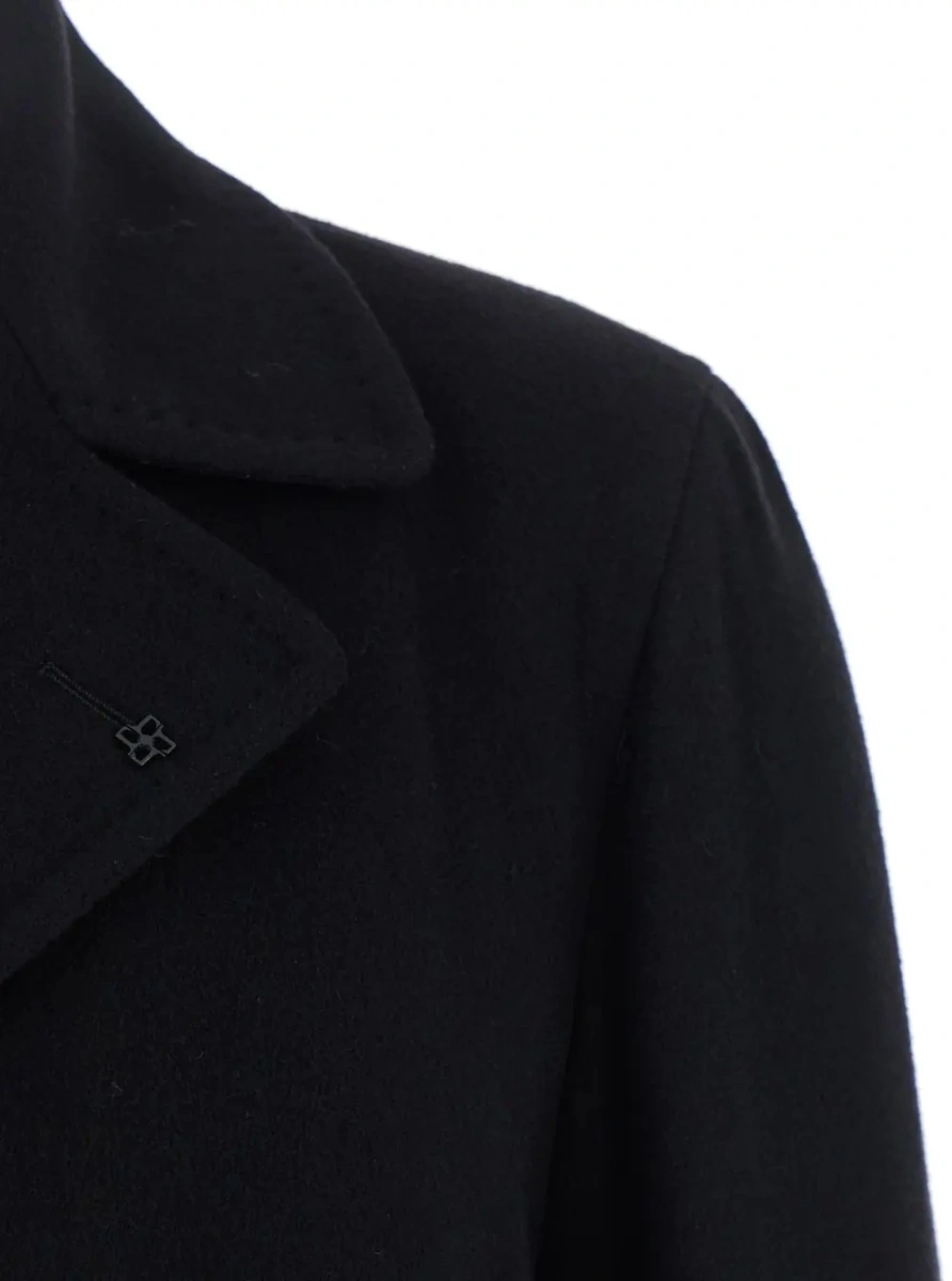 Palton Black Coat with Notched Revers and Button Closure in Wool for Men - Img 3