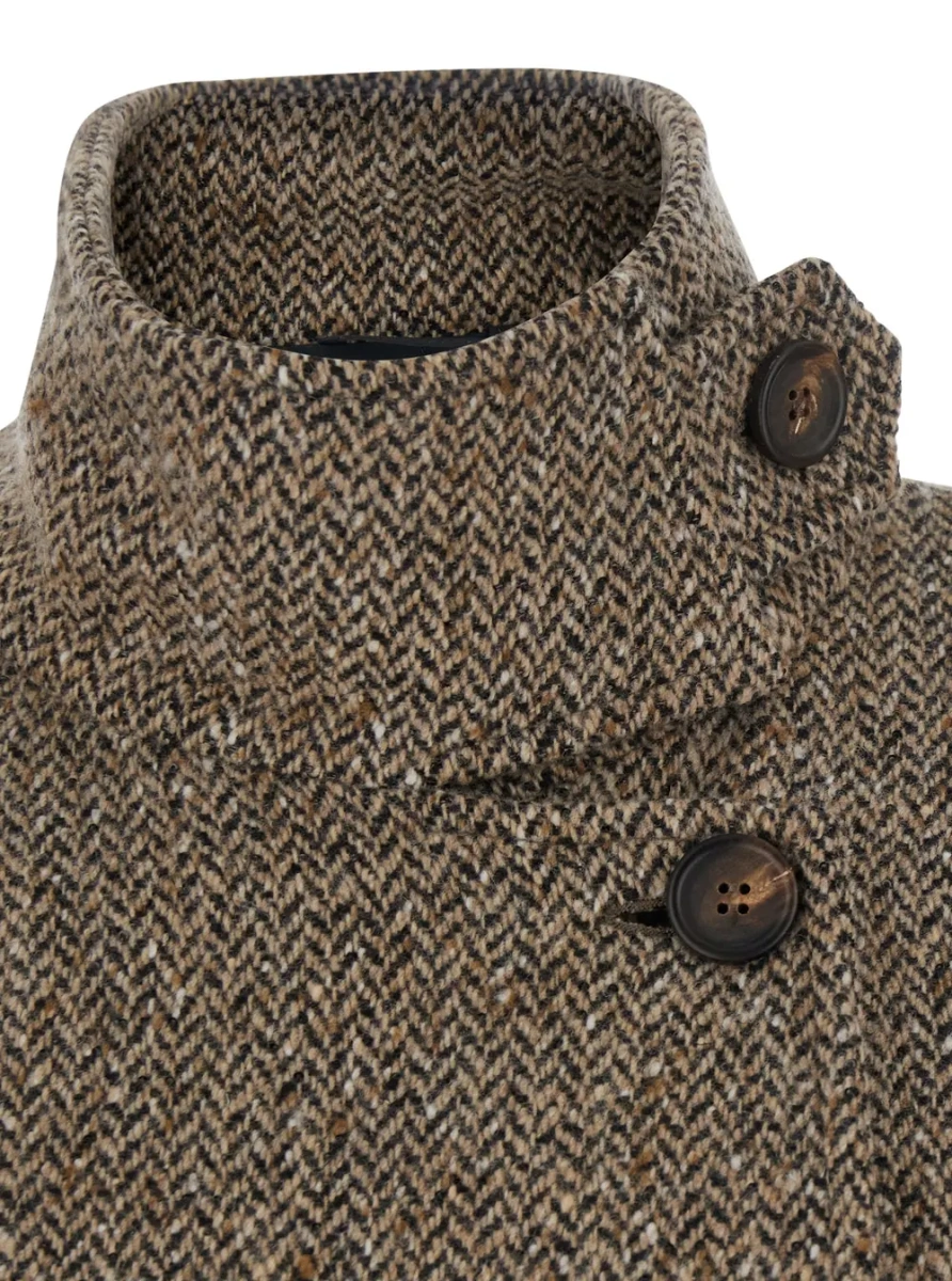 Palton Brown high-neck coat with button and waist belt in virgin wool for women - Img 3