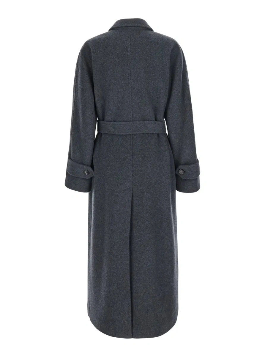 Palton 'Cadmio' Gray Double-breasted coat with Notched revers and front belt in cashmere blend for women - Img 2