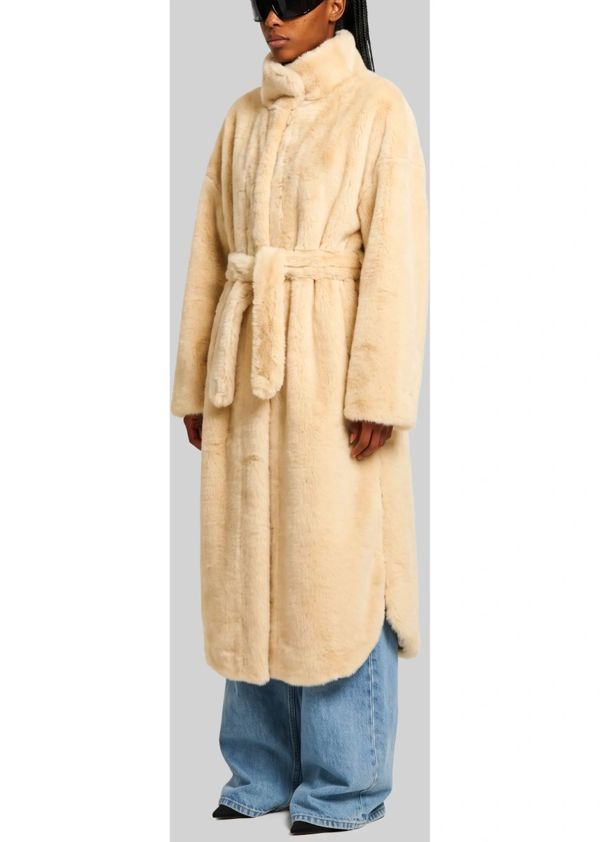 Palton Camel Ravello Faux Fur Robe Coat - Img 2