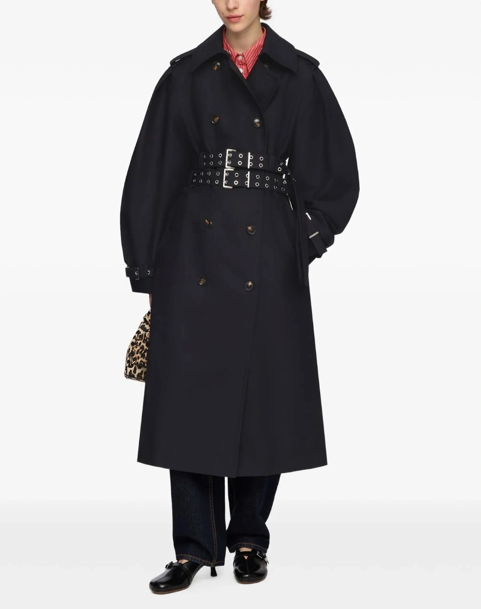 Palton Double-breasted cotton Trench Coat with double belt - Img 4