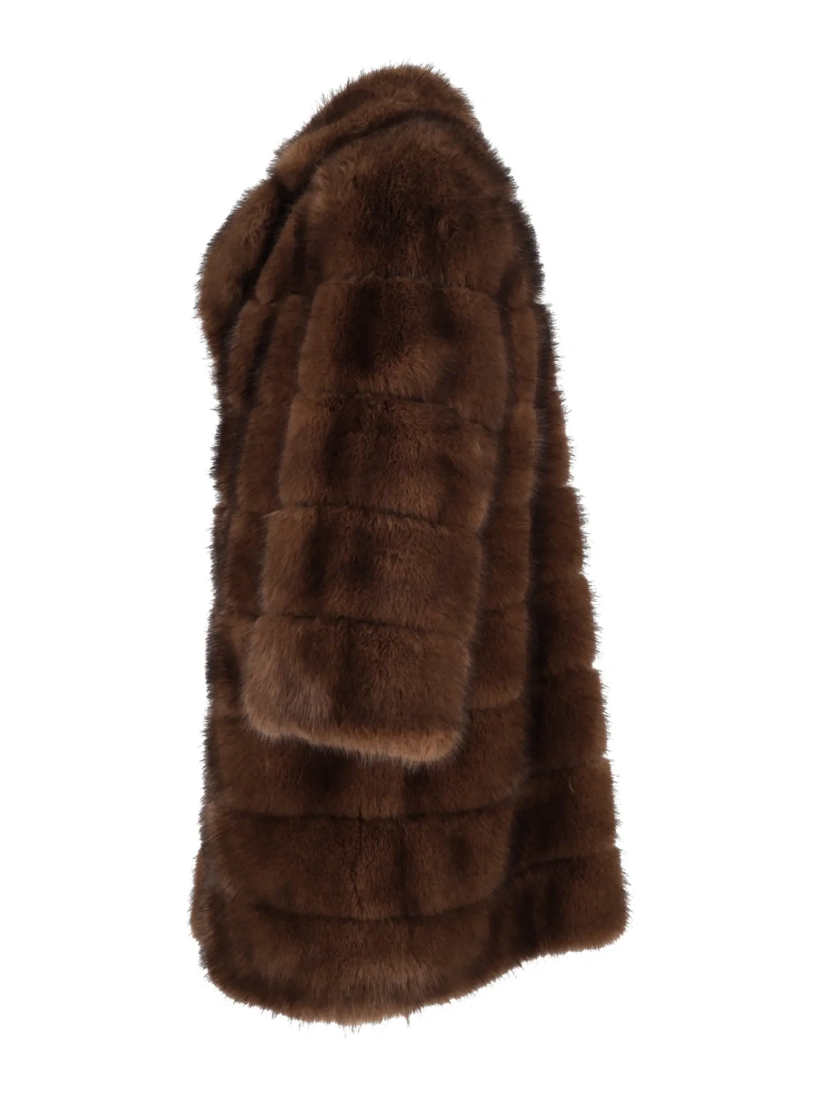 Palton LINED LONG FAUX FUR COAT WITH KNITTED CUFFS - Img 2