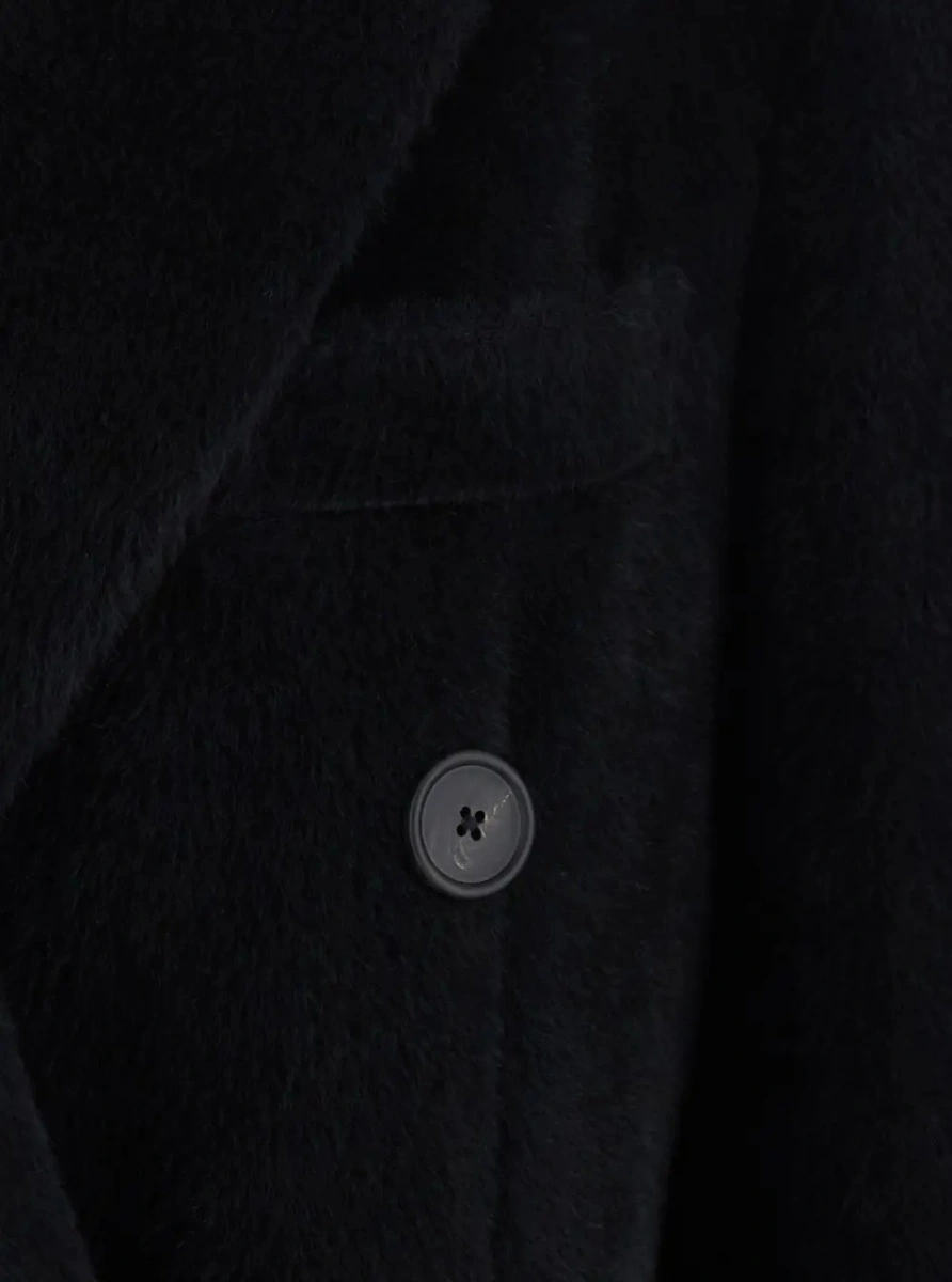 Palton Oversized alpaca wool coat with collar and long sleeves black women - Img 3