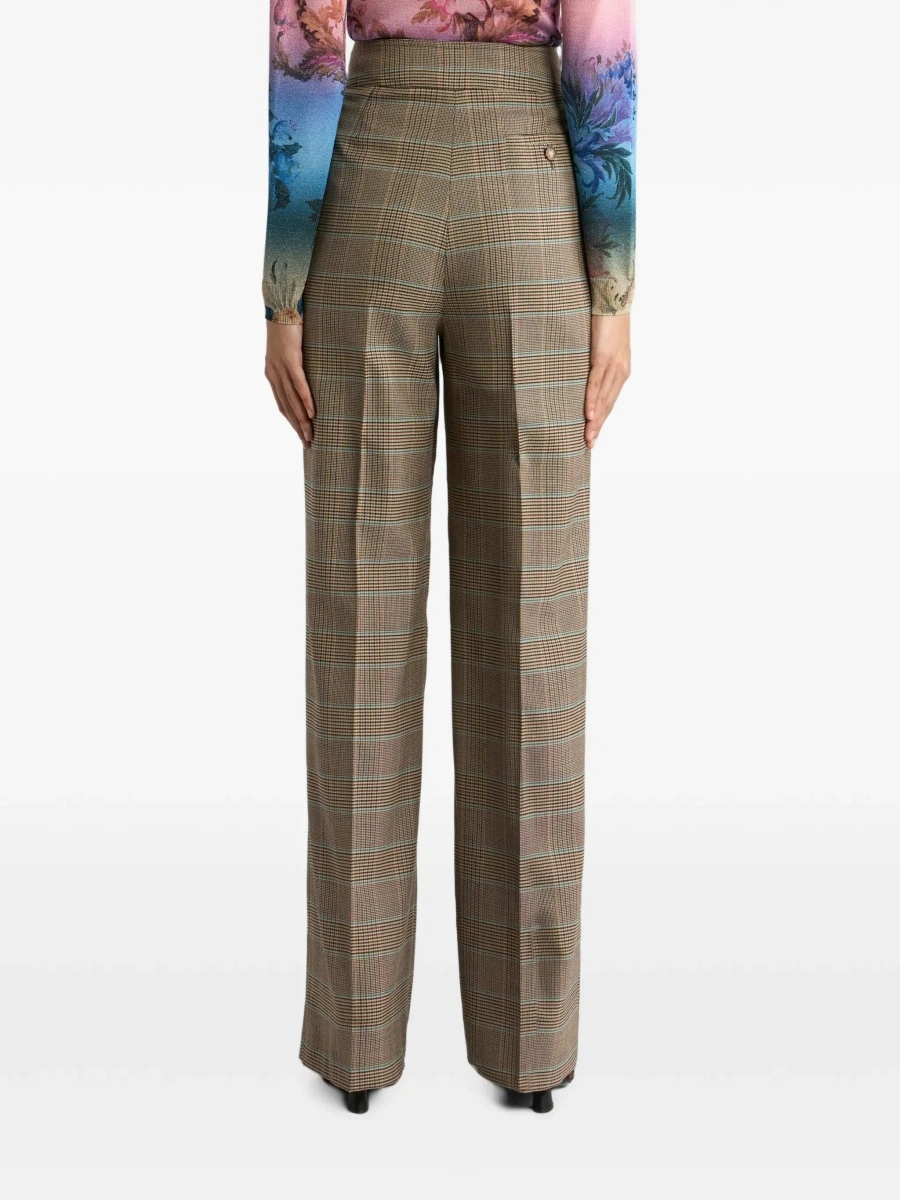 Pantaloni Beige Pants with front closure and all-over Prince of Wales motif in wool blend for women - Img 6