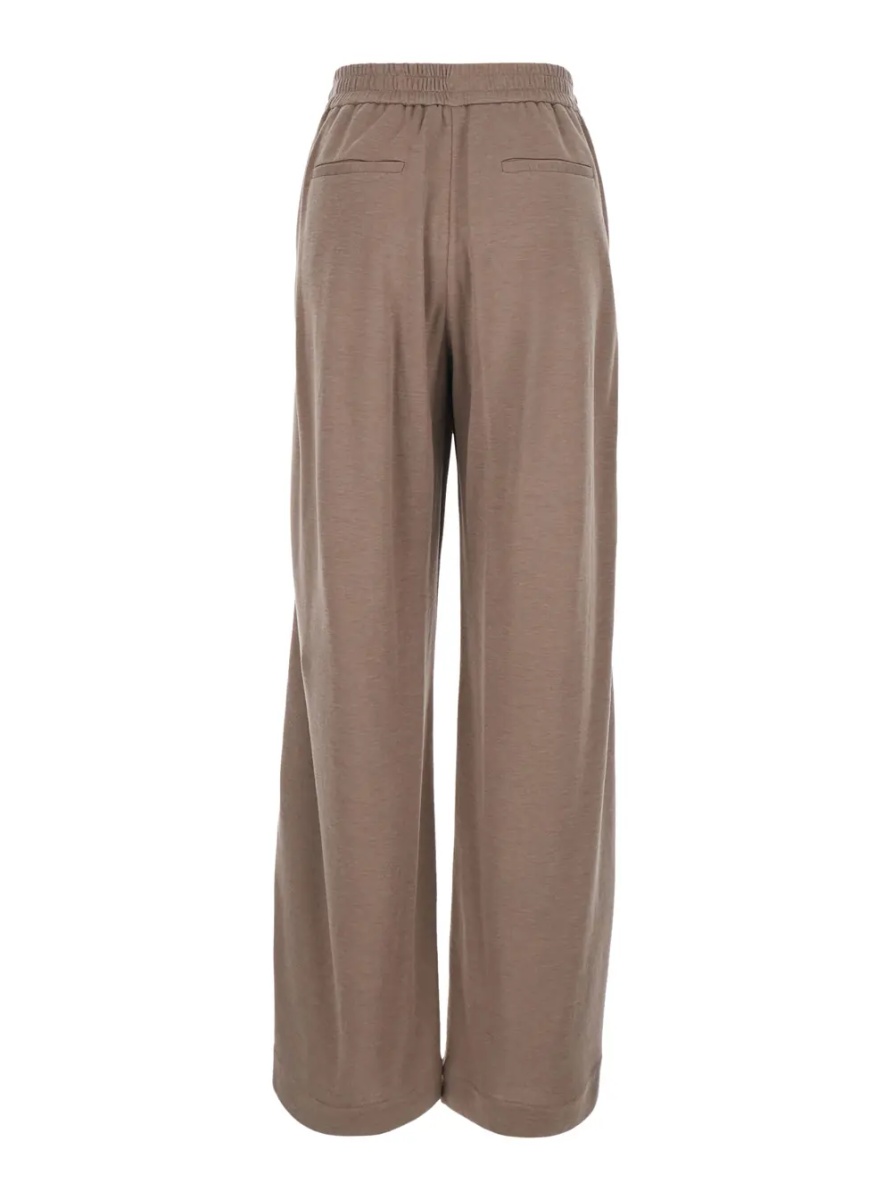 Pantaloni Brown Pants with elasticated waist and drawstring with Monil detail on the side in cotton and silk blend for women - Img 2