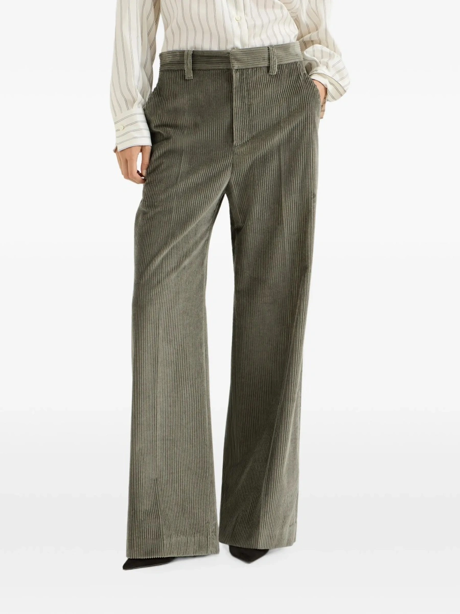 Pantaloni Brown Pants with Monile on the belt loop and wide leg in corduroy for women - Img 7